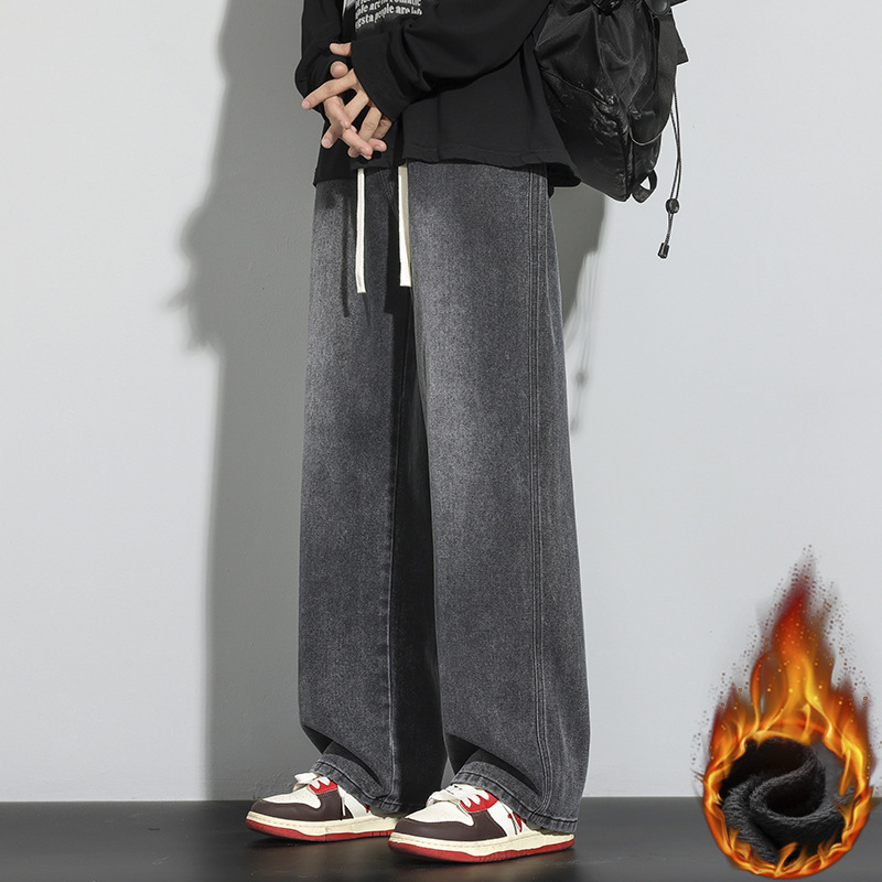 Men's Baggy Fleece Lined Jeans - Y2K Relaxed Straight Leg Thermal Denim Pants | Luxe Clothing Men's Baggy Fleece Lined Jeans - Y2K Relaxed Straight Leg Thermal Denim Pants - Image 9