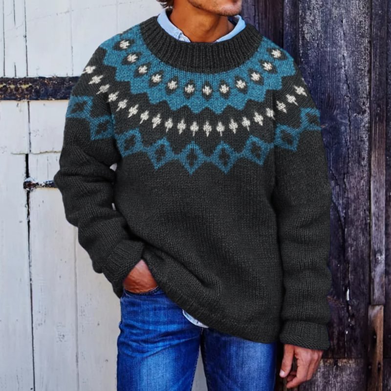 Men's Fair Isle Crewneck Pullover Sweater | Luxe Clothing Men's Fair Isle Crewneck Pullover Sweater - Image 8