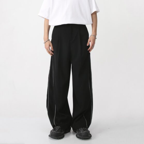 Men’s Baggy Straight-Leg Pants - Loose Fit Side-Stripe Streetwear Trousers