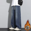 Men's Baggy Fleece Lined Jeans - Y2K Relaxed Straight Leg Thermal Denim Pants