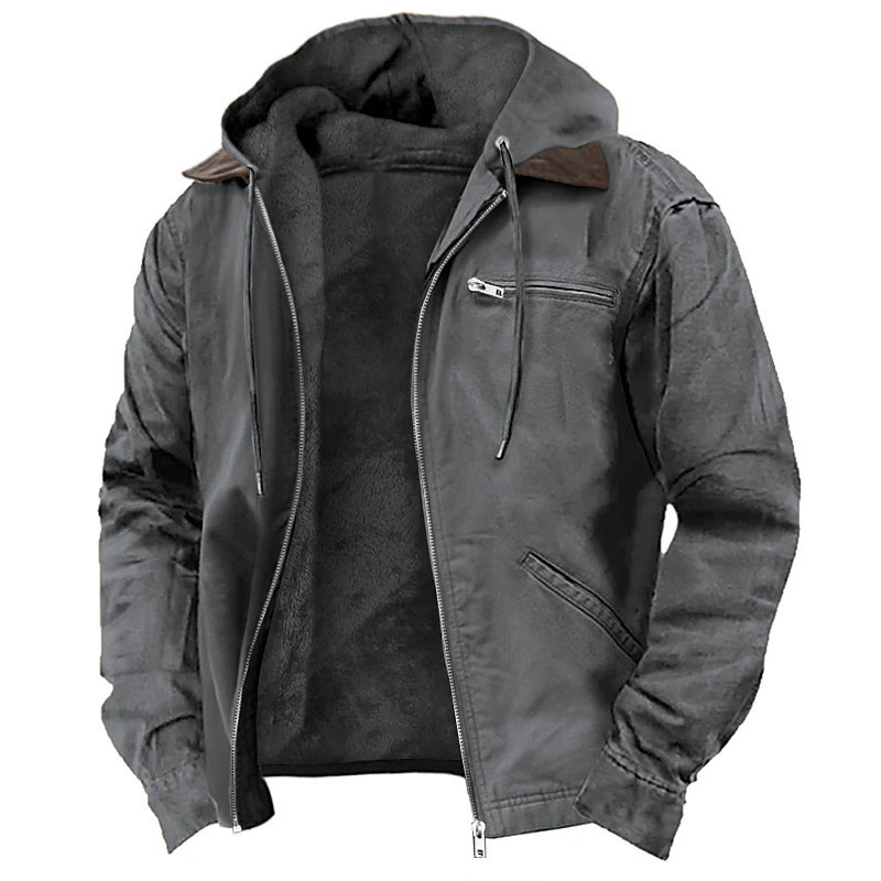 Men's Fleece-Lined Hooded Canvas Jacket | Luxe Clothing Men's Fleece-Lined Hooded Canvas Jacket - Image 3