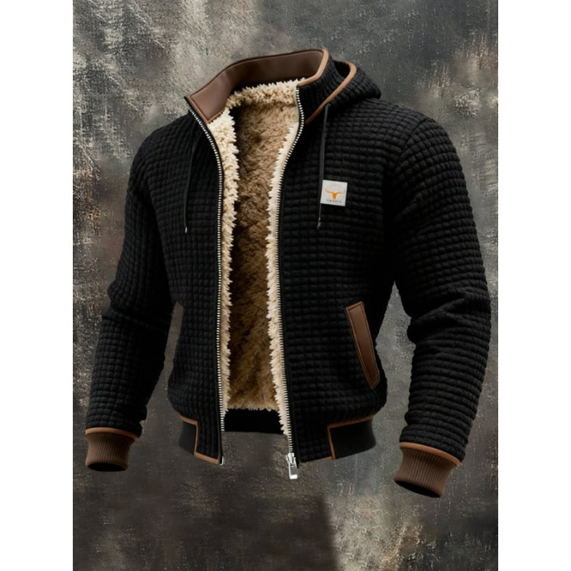 Men's Textured Sherpa-Lined Hooded Jacket - Image 3