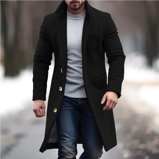 Men's British Style Winter Overcoat – Slim Fit Woolen Leisure Jacket