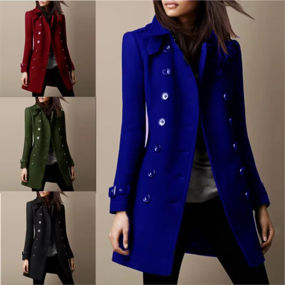 Women's Double Breasted Coat - Slim Fit Mid-Length