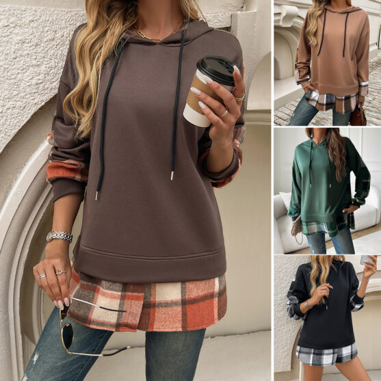Stylish 2-in-1 Plaid Patchwork Hoodie: A Must-Have Fall Pullover