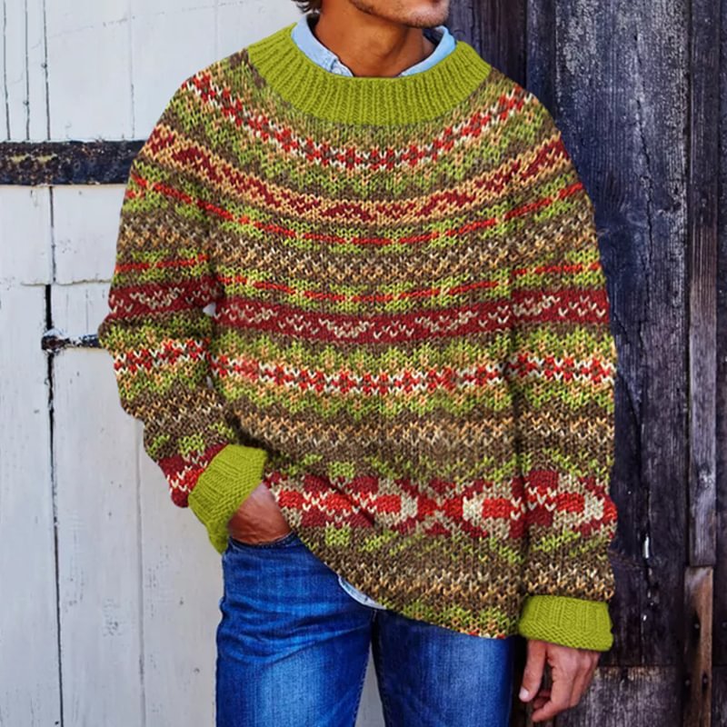 Men's Fair Isle Crewneck Pullover Sweater | Luxe Clothing Men's Fair Isle Crewneck Pullover Sweater - Image 9