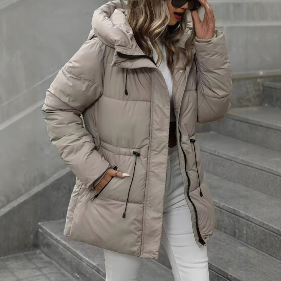 Women’s Hooded Winter Puffer Jacket - Adjustable Waist Quilted Parka Coat