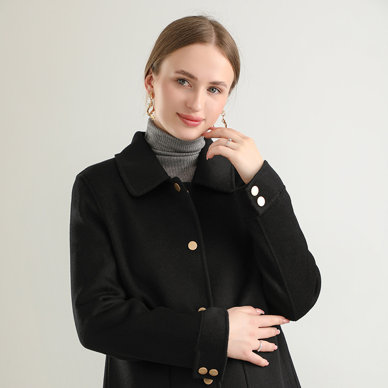 Women’s Short Wool Blend Jacket with Curved Hem and Pockets | Luxe Clothing Women’s Short Wool Blend Jacket with Curved Hem and Pockets - Image 5