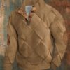 Men’s Vintage Knit Sweater – Loose Fit Button Mock Neck Pullover