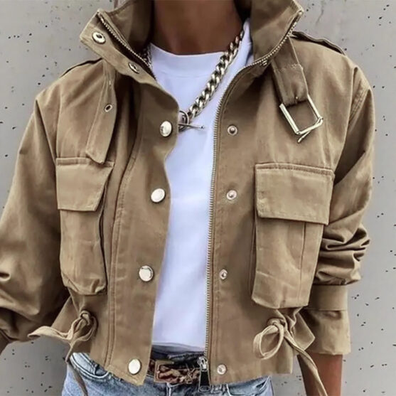 Must-Have Women's Cropped Cargo Jacket in 3 Colors - Adjustable Waist Streetwear