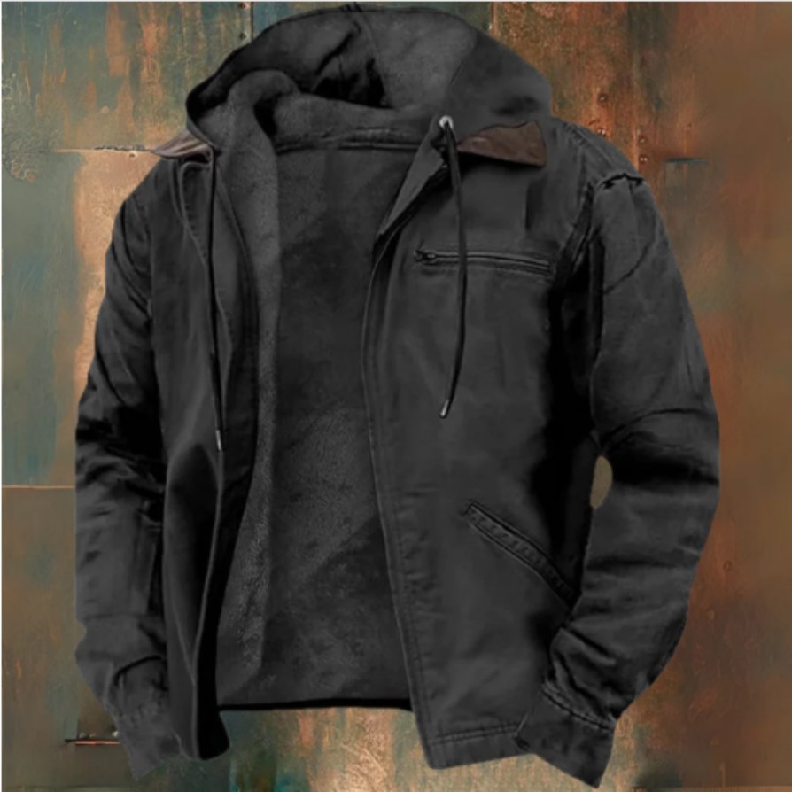 Men's Fleece-Lined Hooded Canvas Jacket | Luxe Clothing Men's Fleece-Lined Hooded Canvas Jacket - Image 10