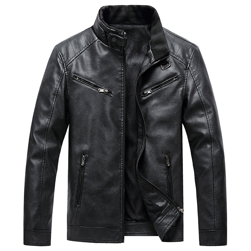 Men's Slim Fit Leather Moto Biker Jacket with Zip Pockets | Luxe Clothing Men's Slim Fit Leather Moto Biker Jacket with Zip Pockets - Image 7