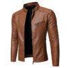 Premium Cowhide Leather Moto Jacket - Slim Fit Stand Collar Biker Coat