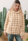 Cozy Houndstooth Sherpa Hoodie - Women’s Warm Oversized Teddy Pullover