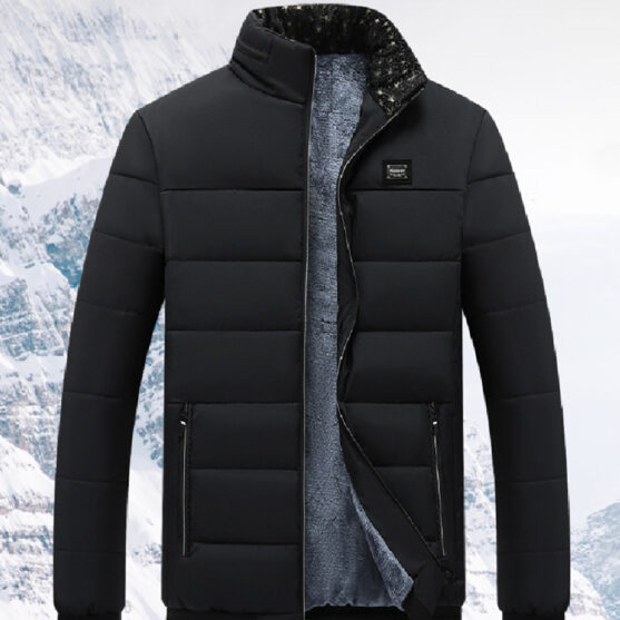 Men’s Winter Fleece-Lined Puffer Jacket – Thermal Quilted Coat