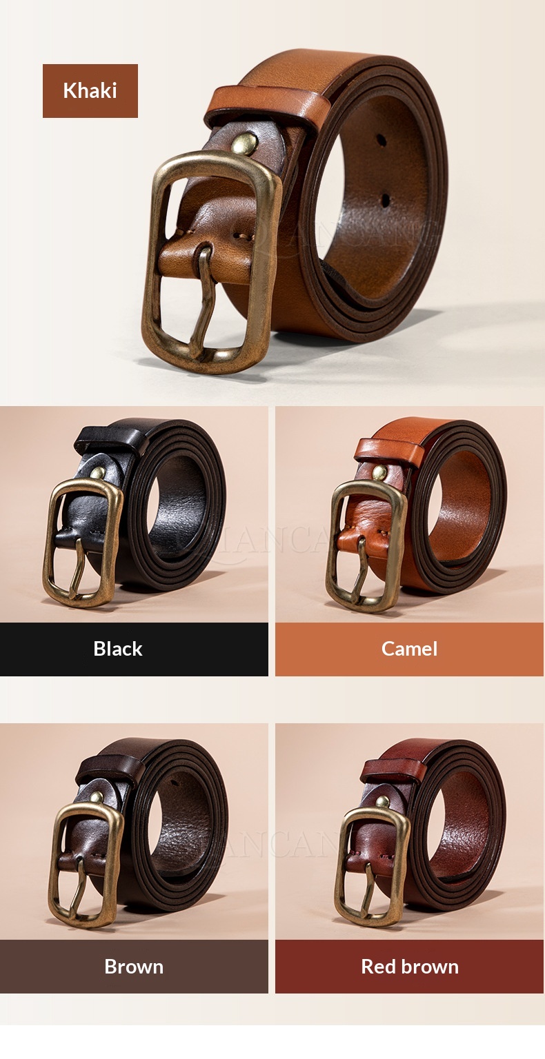 Men's Full Grain Leather Belt for Jeans | 40mm Wide Heavy Duty Retro Copper Buckle