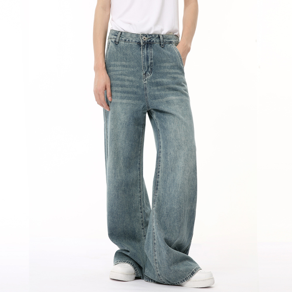 Men's Retro Blue Baggy Wide-Leg Denim Jeans | Luxe Clothing Men's Retro Blue Baggy Wide-Leg Denim Jeans - Image 3