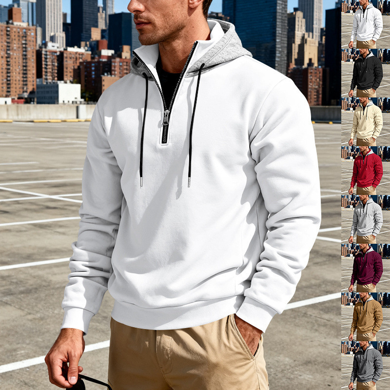 Men’s Urban Fleece-Lined Quarter-Zip Hoodie with Contrast Contrast Hood