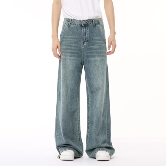 Men's Retro Blue Baggy Wide-Leg Denim Jeans